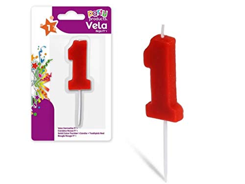 Party – Candela di compleanno numero 1, 5 x 3.5 cm, colore: rosso, 68025)