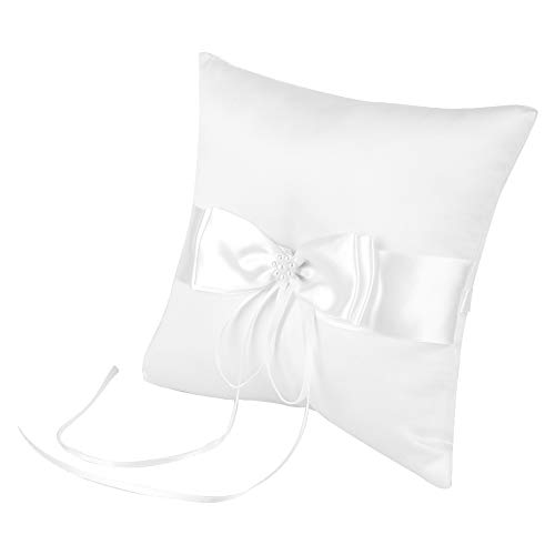 AUNMAS Cuscino portacandele Anello in Raso Bianco Bowknot con FEDI Nuziali Perla Simulazione Accessori per Feste di Fidanzamento (1#)