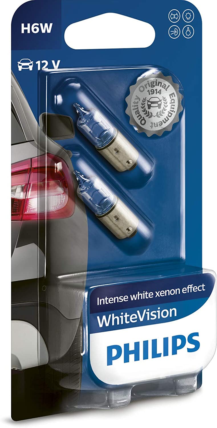 Philips WhiteVision Effetto Xenon H6W lampada auto 12036WHVB2, blister doppio