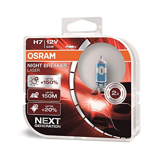 Osram 64210NL-HCB Night Breaker Laser H7, Lampada da proiettore alogena, 12V, Flusso luminoso: 1500 lm, auto, 2 pezzi