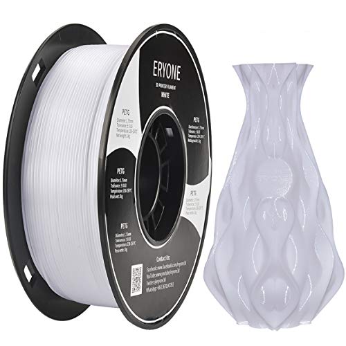 Filamento PETG 1,75 mm Bianco, ERYONE PETG filamento per stampante 3D e penna 3D, 1 kg, 1 Spool