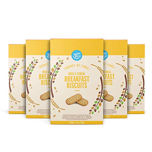 Marchio Amazon - Happy Belly - Biscotti al latte e cereali per la colazione, 5 x 300 g