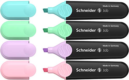 Schneider Job 150 - Evidenziatore a colori pastello, turchese, menta, lilla e rosa, 4 pezzi