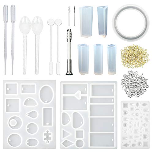 CCMART Stampi e Set di stampi in Resina Stampata, stampi per Gioielli in Resina siliconica con 100 perni a Vite, 2 agitatori in plastica, 2 cucchiai in plastica