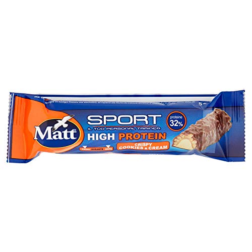 Matt Sport - High Protein Crispy Cookies Cream - Barretta Proteica Croccante al Cioccolato al Latte - con Proteine del Latte e della Soia - 21 X 50 Gr