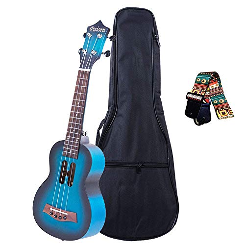 Paisen Ukulele Soprano blu carino da 21 pollici per principianti e bambini con borsa Ukulele imbottita spessa, cinturino personalizzato, regalo migliore Impara a giocare Kit