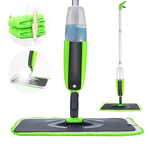 Tencoz Spray Mop, Mop Pavimenti Lavapavimenti spazzolone Mocio in Microfibra con capacità Rotante di 360 Gradi con 2 Panni in Microfibra e Un Pennello (300ML, Verde)