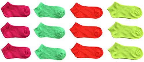 12 paia calze calzini corti bimba bambina cotone colorati fluo - modello estivo fantasmino (altezza caviglia) (6-8 anni/misura 27-31)