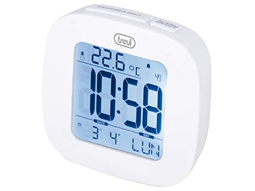Trevi SLD 3860 Orologio con Display Retroilluminato, Termometro, Calendario Multilingue, Funzione Snooze, Bianco
