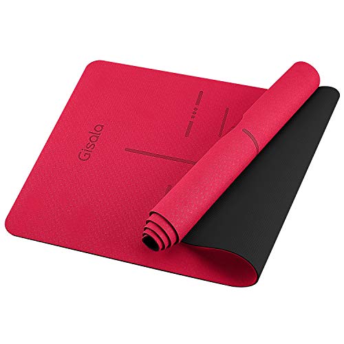 GISALA Tappetino Yoga, Tappetino Fitness Ecologico TPE 100% Materiali Riciclabili, Tappetino Palestra Antiscivolo e Antisudore Yoga Mat (Rosso-Nero)