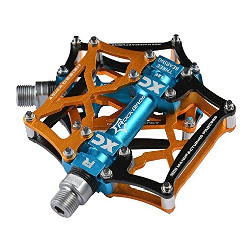 ROCKBROS Pedali Bici Pedali in Alluminio per Bici MTB 9/16 Universali Cuscinetti Sigillati Taglio CNC Anodizzazione (Oro)