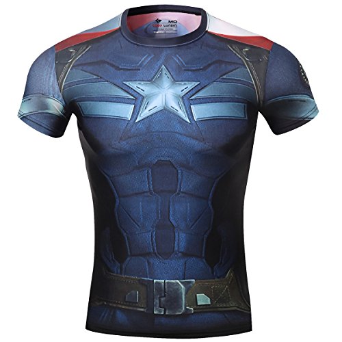 Cody Lundin® Maschile Sonic Compressione Shirts Avengers Capitan America T-Shirt Fitness in Esecuzione Collant (L, Capitan America 2)