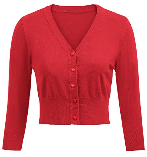 Belle Poque - Coprispalle da Donna Stile Bolero con Ricamo con Ciliegie, Maniche a 3/4, Stile Vintage Anni ?0 Rosso(928-5) XL