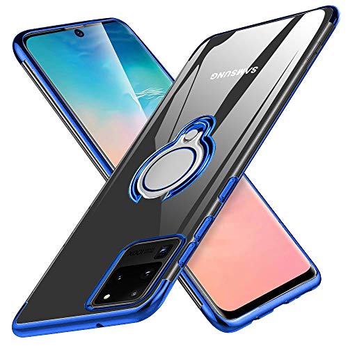 kadixini Custodia Compatibile con Samsung Galaxy S20 UItra Cover Trasparente Morbido Silicone Antiurto TPU Protettivo Case Con Anello 360gradi Regolabile Magnetica Supporto Samsung Galaxy S20UItra Blu