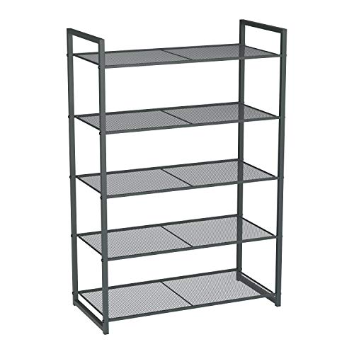 SONGMICS Scarpiera a 5 Ripiani, Scaffale Portascarpe Impilabile, Organizzatore per 15-20 Paia di Scarpe, Metallo, 63 x 30 x 92 cm (L x P x A), Grigio Fumo LMR85GC