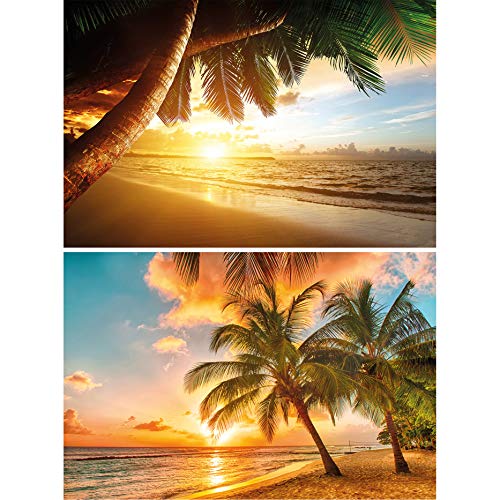 GREAT ART Set di 2 Poster XXL – Spiaggia da Sogno Tramonto Dorato – Spiaggia di Palme & Barbados Resort sulla Spiaggia dell'Isola Caraibica Decorazione da Parete (140 x 100cm)