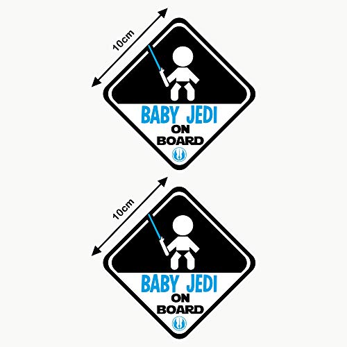 Autodomy Adesivi Baby Jedi Bambino Star Wars Baby On Board Bimbo a Bordo Baby in Car Confezione 2 Pezzi per Auto (Uso Esterno)