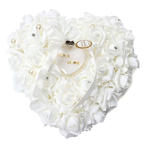15 x 13 cm bianco rosa romantico matrimonio anello box rose Heart Favors wedding Ring Pillow con elegante satin flora gioielli di nozze accessori