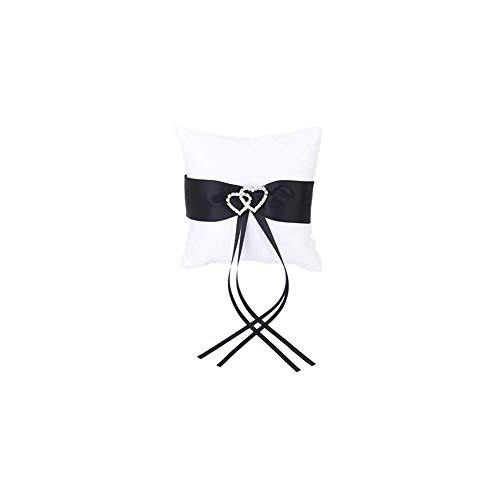 KEYkey Satin Doppi Cuori Decorazione Wedding Ring Bearer Pillow FEDI Nuziali titolari - Nero