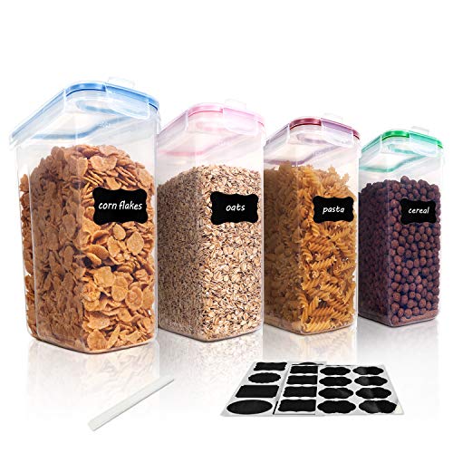 Vtopmart 4L Contenitori Alimentari per Cereali,Pasta, Senza BPA Contenitori Plastica con Coperchio,Set di 4 + 24 Etichette