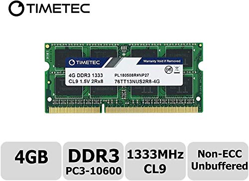 Timetec Hynix IC 4GB DDR3 1333MHz PC3-10600 Unbuffered Non-ECC 1.5V CL9 2Rx8 Dual Rank 204 Pin SODIMM Computer Portatile Memorie Module Upgrade (4GB)