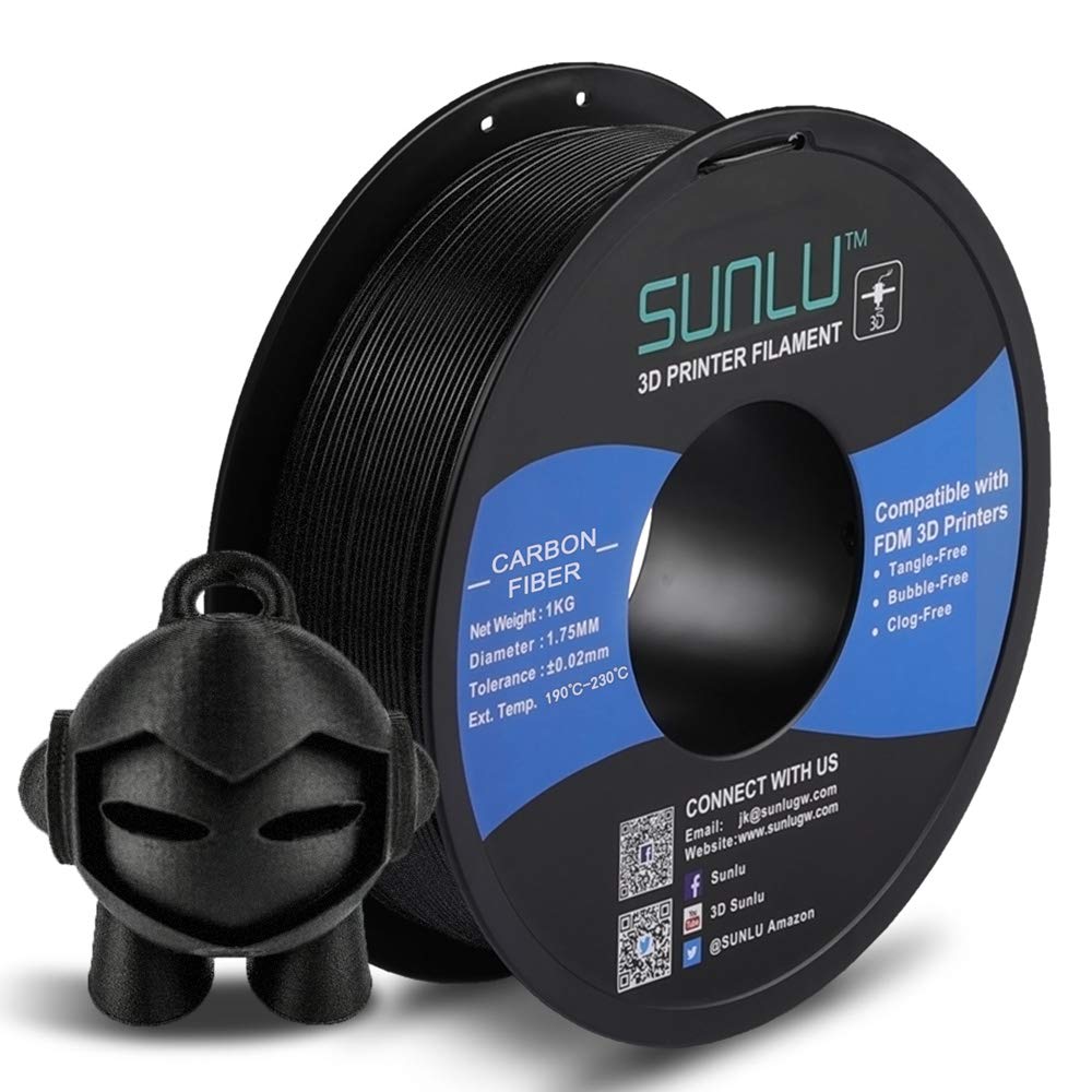 SUNLU Carbon Fiber PLA filament 1kg 1.75mm 3D Printer Filament, Dimensional Accuracy +/- 0.02 mm, 1kg Spool, 1.75 mm, Carbon Fiber Black