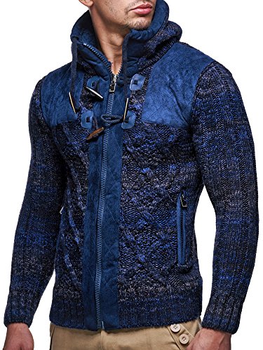 Leif Nelson Giacca Uomo in Maglia con Cappuccio Cardigan LN-20525 Blu Scuro Small