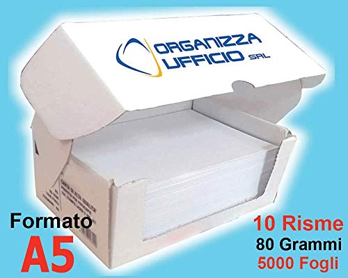 Organizza Ufficio Carta A5 per Ricette Mediche, 10 Risme Fotocopie Extrabianco per Stampanti Laser