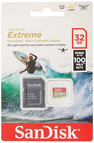 SanDisk Extreme microSDHC 32GB per Action Camera e Droni + Adattatore SD, Velocità di Lettura fino a 100 MB/s, A1 C10 V30 UHS-I U3