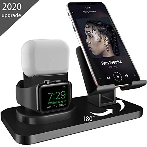 AICase 3 in 1 Dock Supporto per iPhone e A pple iWatch e Airpods, Dock per Caricabatterie Airpods PRO, Supporto Tablet per Desktop per Airpods,iWatch(5/4/3/2/1) (Nero)