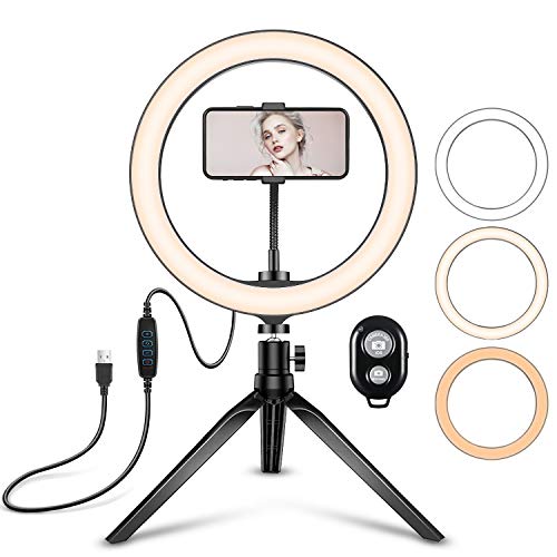 Diyife Luce LED Anello Treppiedi, Ring Light con Telecomando Bluetooth, Lampada Anulare Regolabile, 3 Modalita` di Illuminazione & 10 Livelli di Luminosità per iPhone, Foto,Youtube,Trucco