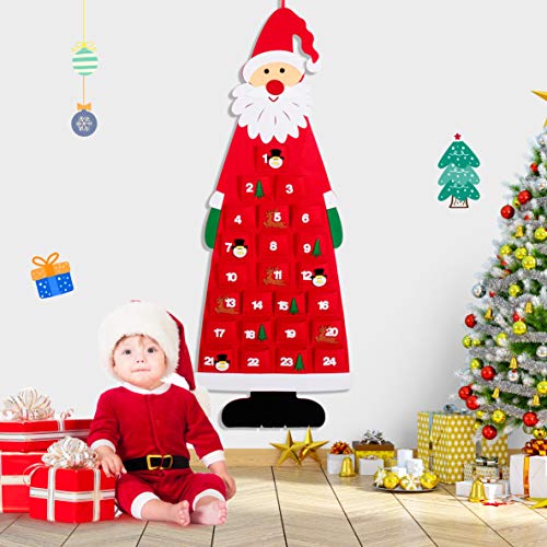 Calendario dell'Avvento di Babbo Natale, Calendario da appendere a parete di Natale Calendario da pupazzo di neve con 24 tasche Tessuto riutilizzabile da appendere Natale Decorazioni natalizie a casa