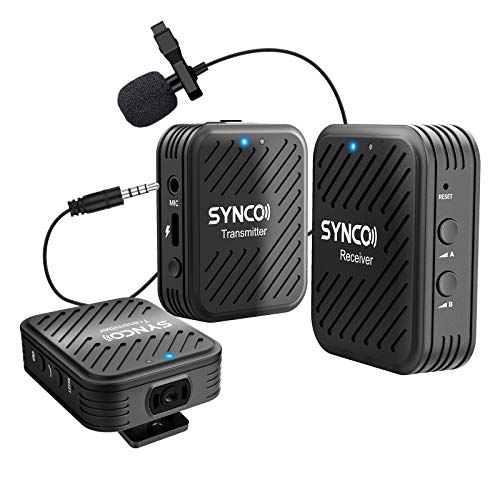 SYNCO G1(A2) Microfono-Lavalier-Wireless-DSLR-Fotocamera, 2.4GHz Microfono Senza Fili Professionale per Smartphone e Reflex Compatibile per Canon, Sony, Nikon, Fujifilm