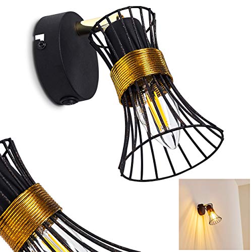 Applique orientabile Ayen, in metallo in nero/oro, 1 luce, attacco lampadina E14 max. 40 Watt, retrò/vintage con interruttore on/off, adatto per lampadine a LED