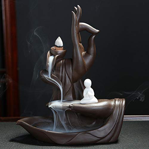 Bruciatore di incenso a flusso inverso, Loto di Buddha, con 10 coni di incenso, in ceramica Style 2