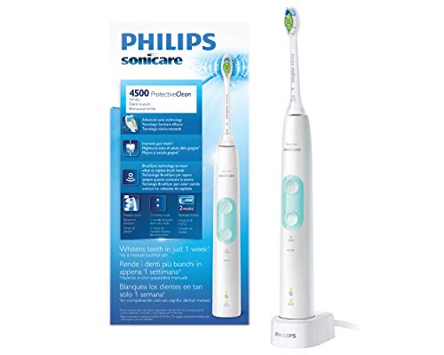 Philips Sonicare HX6837/24 ProtectiveClean 4500 Spazzolino Elettrico con Tecnologia Sonica, 2 Modalità d Pulizia, Bianco