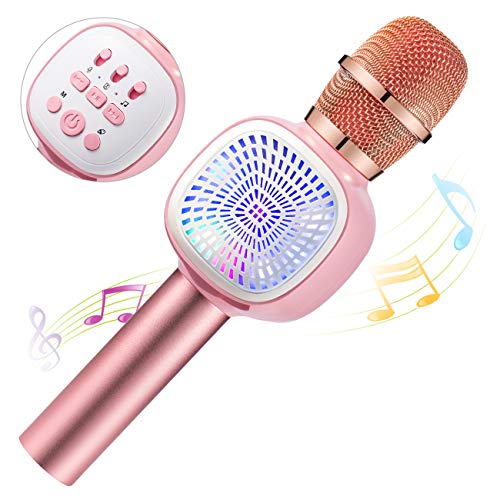 Microfono Karaoke Bluetooth ERAY, Microfono Senza Fili Wireless per Karaoke 1800 mAh iOS/Android/PC/iPad/TF Card, Sing/Music Play/Registrazione vocale/Commutazione vocale, Rosa