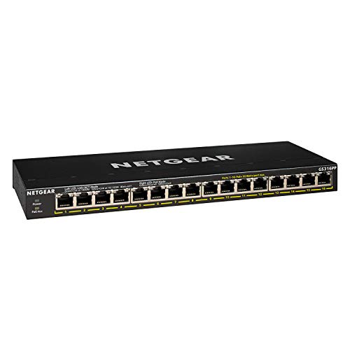 Netgear Switch Unmanaged PoE+ Gigabit Ethernet 16 porte (GS316PP) - con 16 PoE+ a 183 W, montaggio desktop/a parete, in metallo resistente