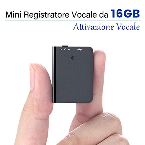 Mini Registratore Vocale da 16GB con Riproduzione, Spia Registratore Vocale con Attivazione Vocale e Ricarica USB - Registratore Portatile per Lezioni, Meeting, Colloqui, Apprendimento