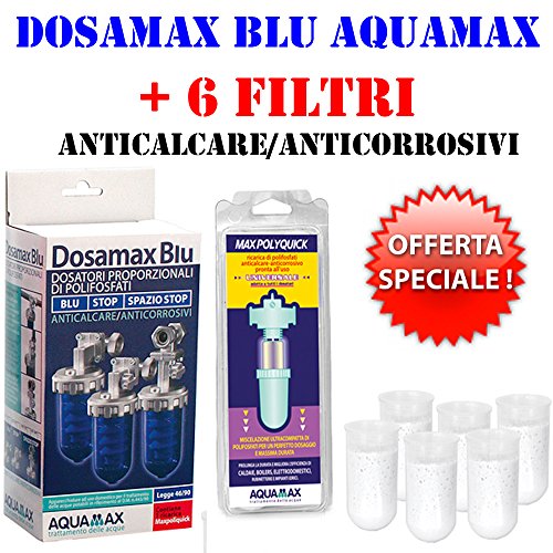 Aquamax DOSAMAX BLU Dosatore di Polifosfati Proporzionale per Acqua 6 Filtri Inclusi