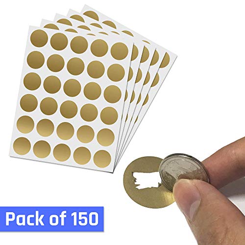 150 pezzi 2,5 cm, Gratta e Vinci Adesivo Etichette, Scratch Sticker - Oro Cerchio