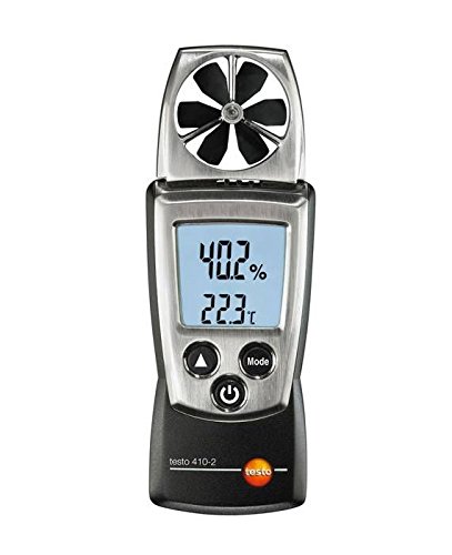 Testo 0560 4102 410-2 - Anemometro a elica in formato tascabile con misuratore di umidità integrato e termometro CTN per la misurazione della temperatura dell'aria, fornito con custodia protettiva, batterie e istruzioni di calibrazione
