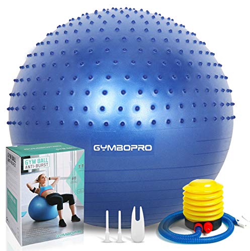 Palla da ginnastica,GYMBOPRO Palla Fitness con pompa rapida, antiscivolo Yoga Palla per fitness palestra yoga pilates (Blu 2, 65 cm)