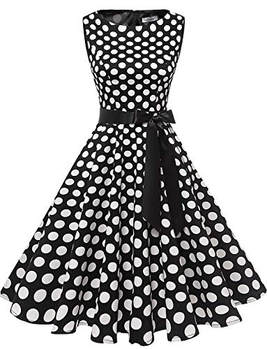 Gardenwed Annata 1950 retrò Rockabilly Polka Vestito da Audery Swing Senza Maniche Abito da Cocktail Partito Black White DOT XL