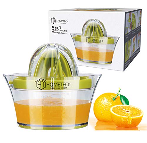 HomeTeck® Spremi Limone 4 in 1 Spremiagrumi Manuale, In Plastica, Senza BPA, Misurino e Grattugia Integrati, Estrattore Per Le Uova, Lavabile in Lavastoviglie.