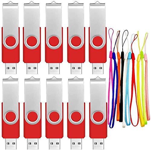 Pen Drive 2 GB Chiavetta USB 10 Pezzi Pennette USB 2.0 - Leggero 2GB Pendrive Elegante Unità Flash USB - FEBNISCTE Regalo Elegante Penna USB 2 Giga Chiavi Regalo Natalizio Perno Rosso con Cordicella