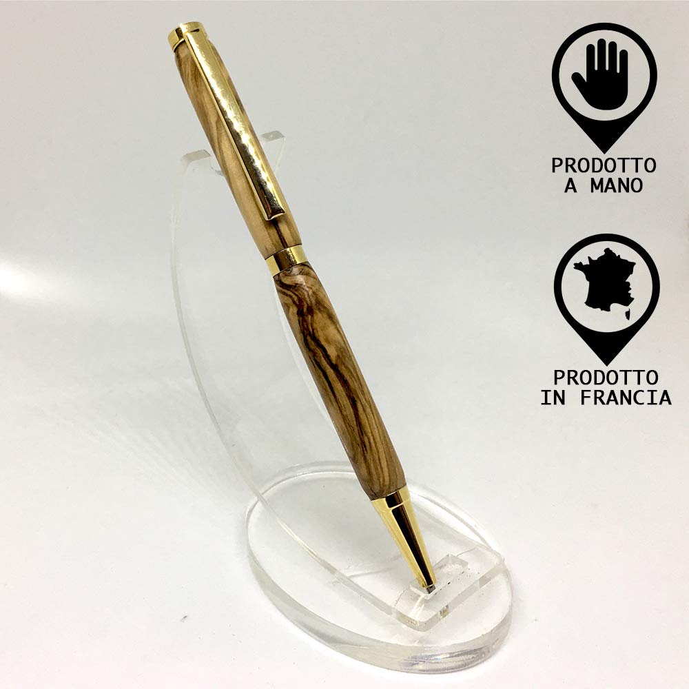 Penna a sfera in legno d’Ulivo unico prodotto a mano in Francia. Possibilità di incidere la penna.