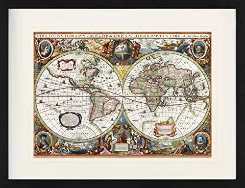 1art1 Carte Storiche - Mappa del Mondo, Nova Totius Terrarum, 1630 Poster da Collezione Incorniciato (80 x 60cm)