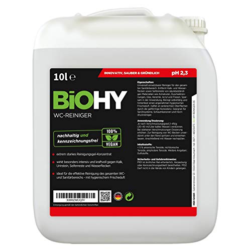 BiOHY Detergente per WC (Lattina da 10 litri) | EXTRA FORTE | Concentrato biologico professionale | Gel detergente viscoso | Ideale contro il calcare delle urine (WC-Reiniger)