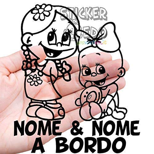 STICKEREDO Adesivo auto Bimbi bimbo bimba a bordo con nome personalizzato nomi bimbi fratelli